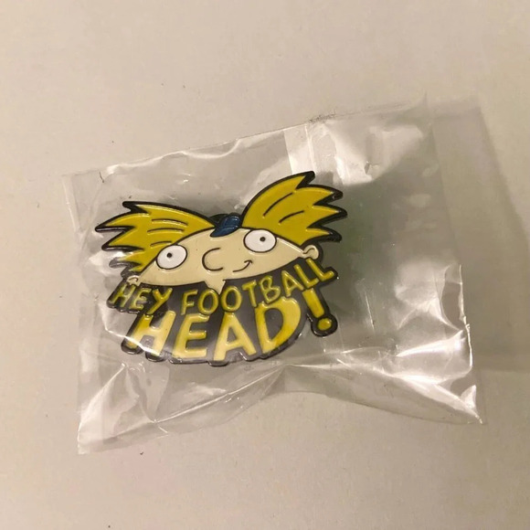Hey Arnold  Cartoon Enamel Metal Pin Double Rubber Backing Footall Head - Picture 8 of 8